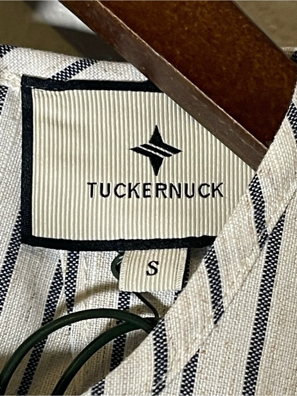 Tuckernuck Stripe Edie Puff Sleeve Top in Blue Linen New Cropped Size Small